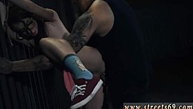 Teen nympho in glasses dominated at outdoor pool party