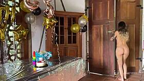 A birthday surprise with a real cock