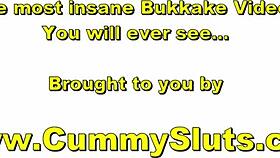 Dirty brunette in group bukkake