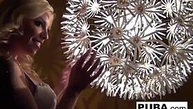 Sexy blonde in retro tease and solo masturbation with tits ass pussy