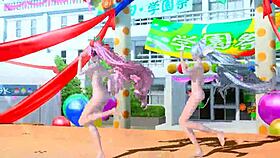 in the colorful love project diva, hatsune miku appears fully nude, showcasing her big tits and ass as a goddess.
