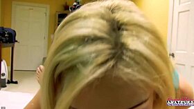 Petite blonde coed olyssia sucks and rides boner to swallow the cumshot