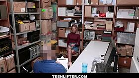 Skinny blonde teen shoplifter gets fucked by security guard after search