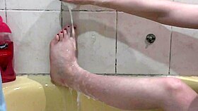 Beautiful cute sexy naked girl assol takes bath soapy foam on pussy boobs nipples ass feet hands wet pussy natural tits