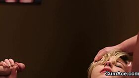 flirty peach gets jizz load on her face swallowing all the juice 😜