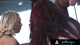 Horny milfs ana foxxx and jessica ryan compete for teen's pussy