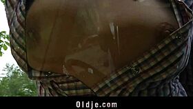 Grandpa enjoys time with teen blonde in van