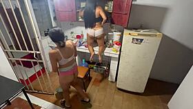 hidden cameras catch my slut housewife getting horny in kitchen underwear.