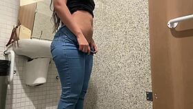 TEEN 18+ FLASHING JUICY HUGE TAN LINES WET PUSSY IN SHOPPING BATHROOM UNTIL CLOTHES RIPPED