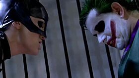 catwoman threesome in cage with swallow and cumshot