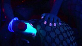 cute lesbians in fishnets have party sex with glowing toys, licking and moaning