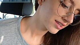 look at this teen fucking in the car, perfect ass blowjob, public facial