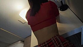 sexy spoiled wife in uniform gets punished with cowgirl fucking and semen filling on trailer