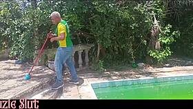 the pool guy cleaned my blonde pussy with his cock and came inside did he do a good job