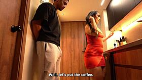 Young Man Left Alone With Sexy Mexican Cleaning Lady, Spanks And Fucks Her Small Tits In Bedroom!