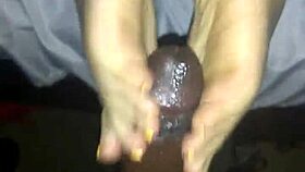 Ebony BBW Feels Intense Pleasure In Reverse Footjob Cumshot