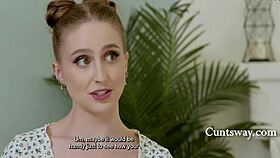 step mom's measuring session turns into licking and scissoring with teen