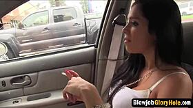 Glory Hole Brunette Blowjob Sucking Long Schlong!