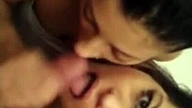 Curvy Amateur Girlfriend Shares Double Blowjob with Friend on Huge Cock