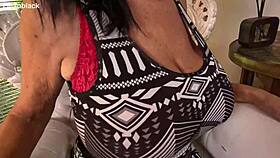 How does self-pleasure feel in nude oil shine pantyhose, masturbating with big clit and saggy tits?