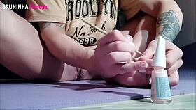 Brazilian Paints Toenails Showing Close-Up Tease