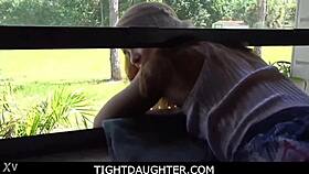 Stepdaughter Stuck In Window Gets Fucked By Father In Law