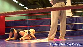 after wrestling, this glam dyke licks her opponent's pussy so good