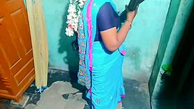 indian aunty cleaning room gets blowjob and sex from house owner