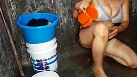 Step sister in law is bathing and washing her big boobs 😍