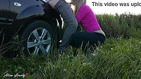 Horny taxi driver fucks blonde by car