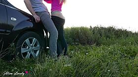 Horny taxi driver fucks blonde by car