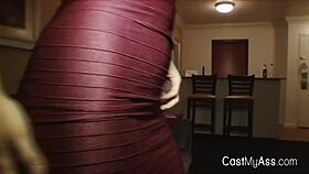 Huge titty Latina babe wraps lips around cock after dinner casting