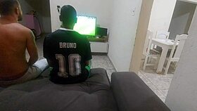 Young wife bets on sex with husband's friend, ends in double penetration doggystyle.