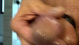 Hey, watch this small dick play with oil, it's so slippery and fun!