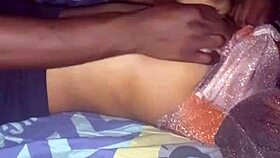 Massaging my girlfriend's big boobs through her see-through bra, what a sexy babe!