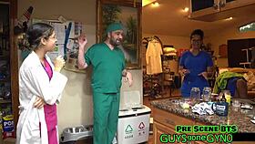 Taking 'daughter' Angel Ramiraz to hospital for nurse roleplay humiliation. 😈🏥 Latex gloves and backstage fun.