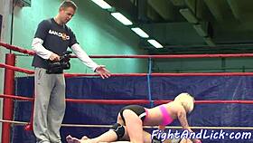 after wrestling, this glam dyke licks her opponent's pussy so good