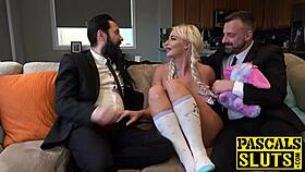 That submissive British milf is in a hot threesome with two doms!