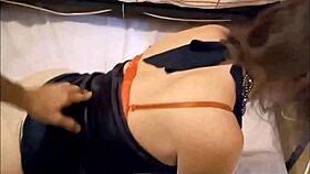 amoul solo 846 - white slut blue satin dress satin thong stockings heels doggy style blowjob rimming