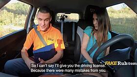 Italian girl convinces DMV examiner in the car