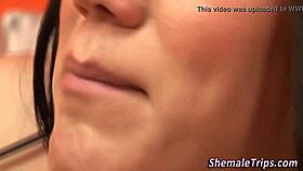 Busty shemale sucks dick