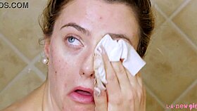 gorgeous blonde enjoys relaxing shower