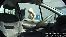 young german amateur naked at the car wash
