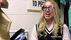 Short geeky blonde fucked by mall cop after strip search