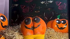 Teen Gets Double Creampie In Pumpkin Patch During Horny Doggystyle Fuck