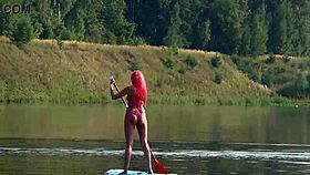 I flash my small tits in pink micro bikini at the beach, oops