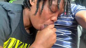 Ebony woman gives public head to monster big black cock with deepthroat in outdoor setting