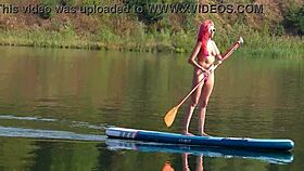 I flash my small tits in pink micro bikini at the beach, oops