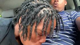 Ebony woman gives public head to monster big black cock with deepthroat in outdoor setting