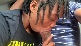 Ebony woman gives public head to monster big black cock with deepthroat in outdoor setting